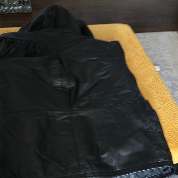 Black Leather Jacket with Hood - Picture 4 of 4